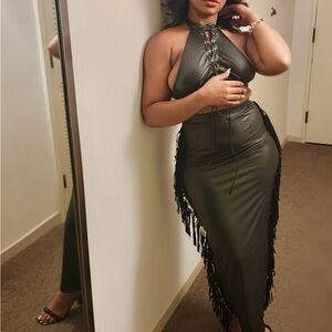 Fashion Nova Black Lace-Up Skirt Set